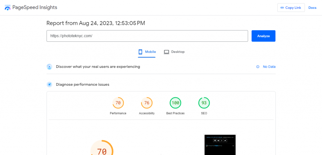 Page Speed Before Image
