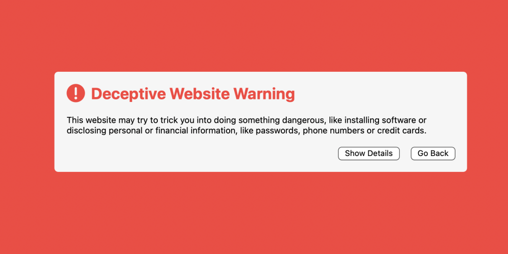 deceptive website warning