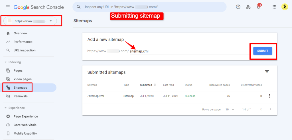 Submit sitemap to search engine