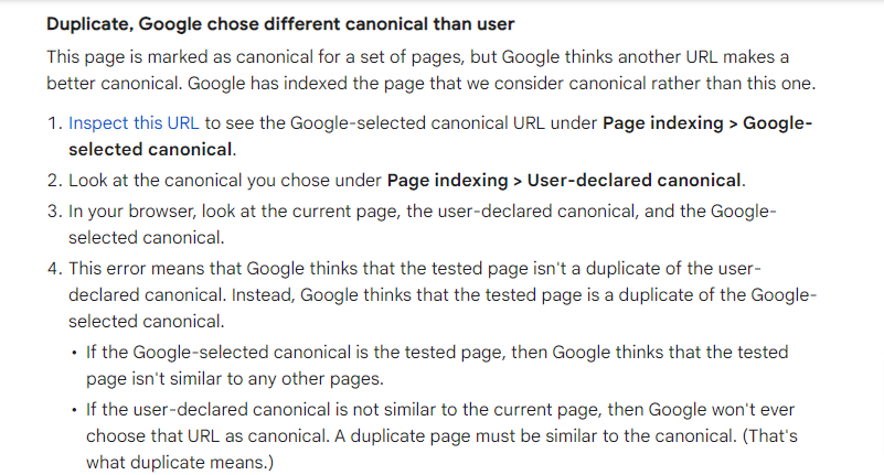 Duplicate google chose different canonical than user
