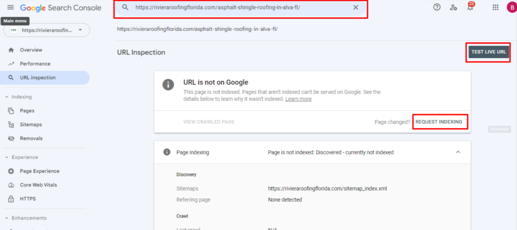Google Request Indexing