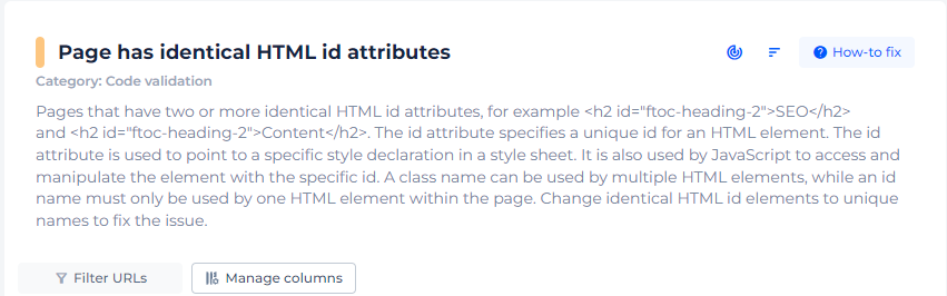 Page has Identical HTML id Attributes​