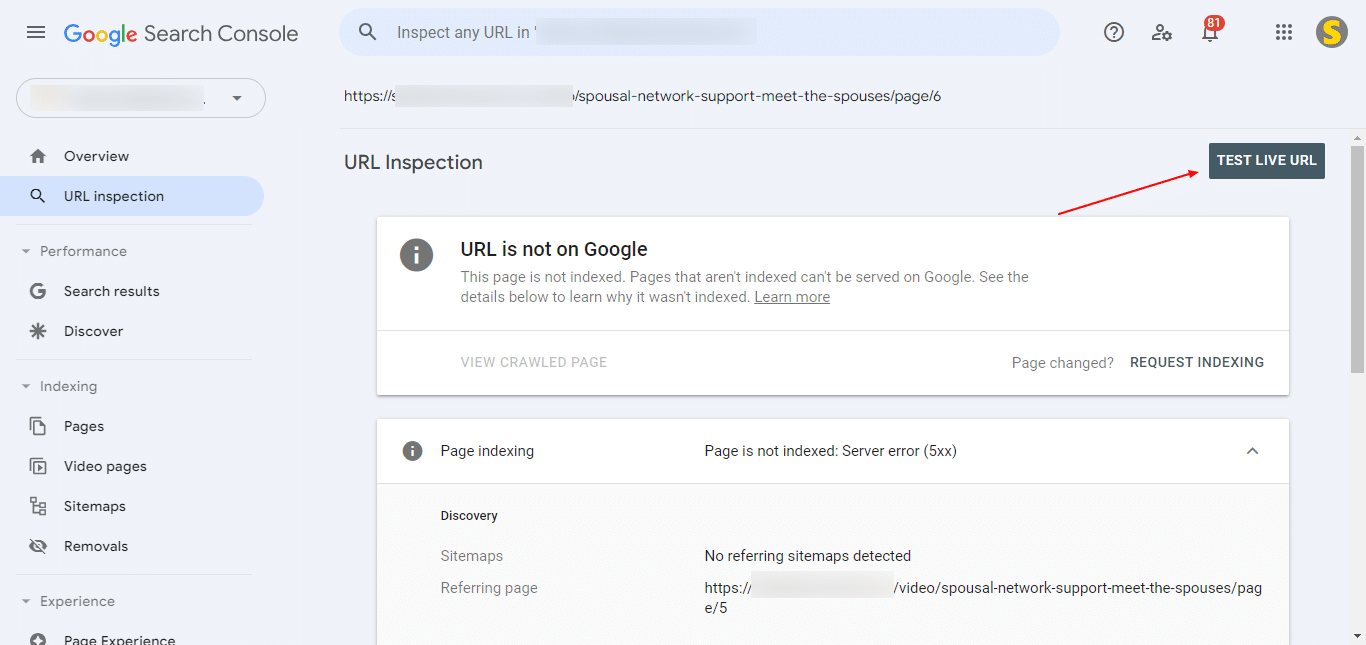 How to Fix Server Error (5xx) in Google Search Console 13 Test Live URl