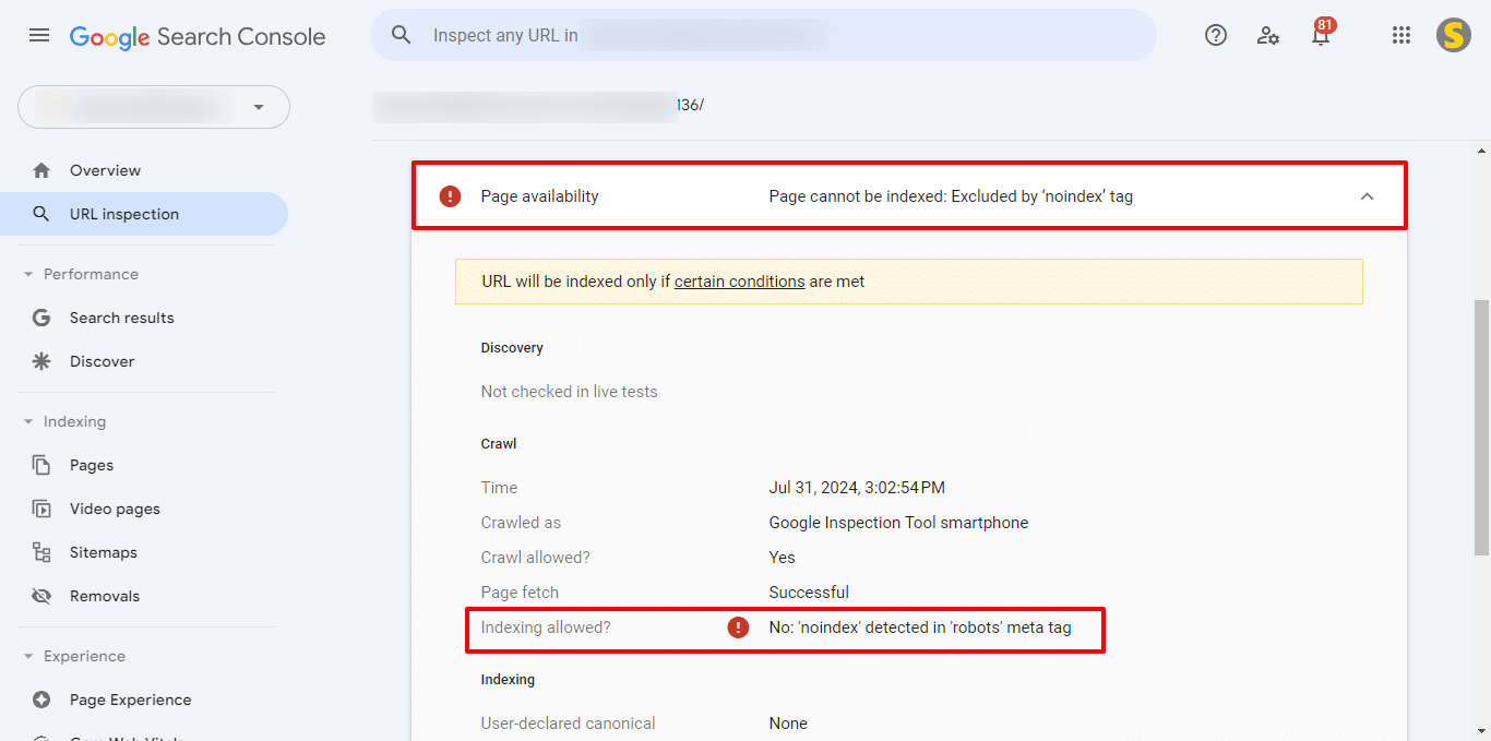 How to Fix the Excluded by ‘noindex’ tag Issue in Google Search Console 6 Live Test Result