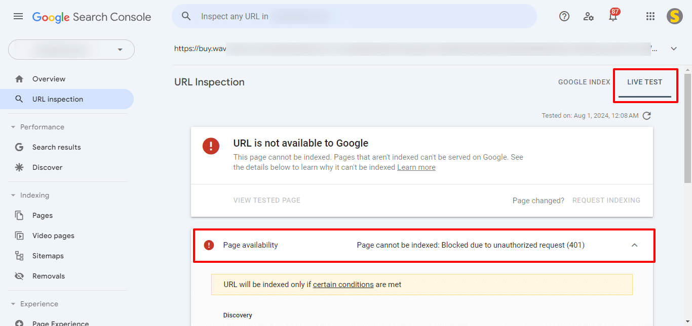 How to Fix Blocked due to unauthorized request (401) Issue 4 Live Test URL
