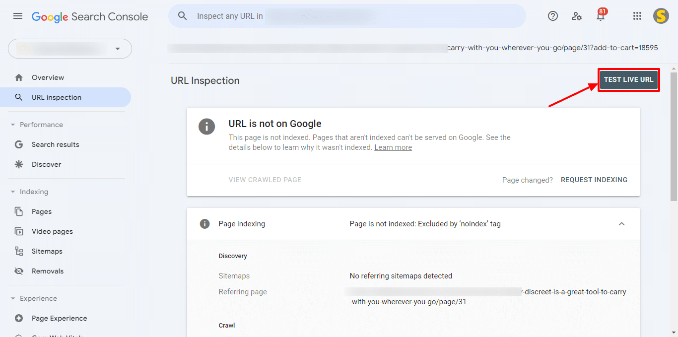 How to Fix the Excluded by ‘noindex’ tag Issue in Google Search Console 4 Test Live URL