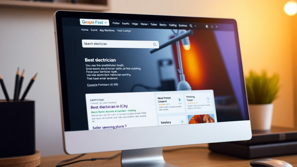 How Can Electricians Improve Their Local SEO to Attract More Customers? 5 Computer screen showing a local business search website with electrician listings.