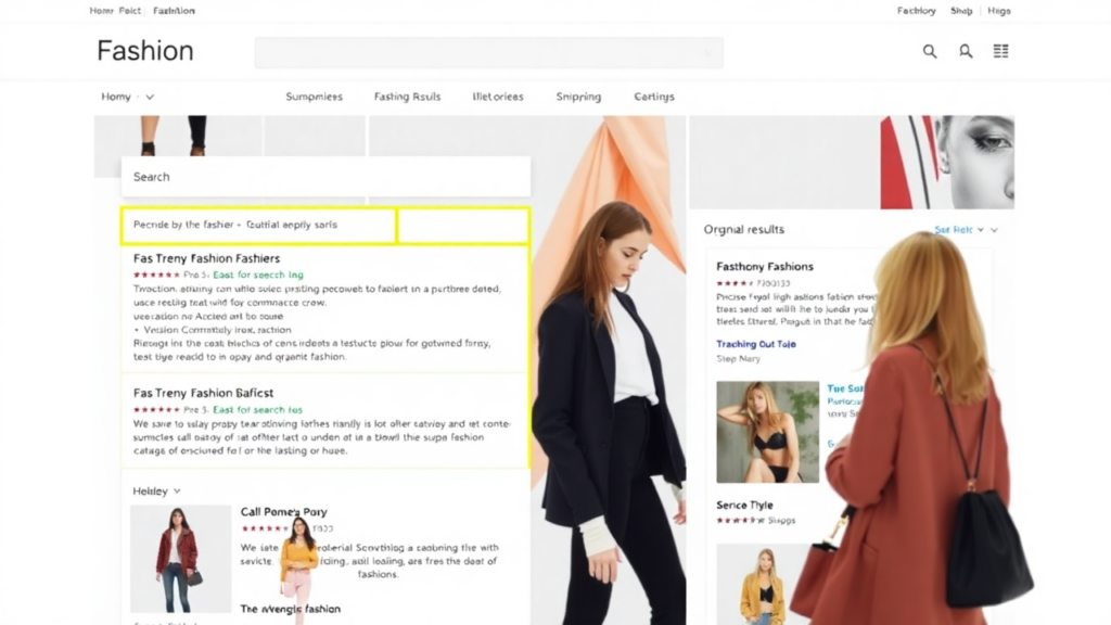 Is Investing in SEO Worth It for a Fashion Ecommerce Business? 4 A fashion e-commerce website displaying search results with text errors, including product descriptions and images of clothing and accessories.