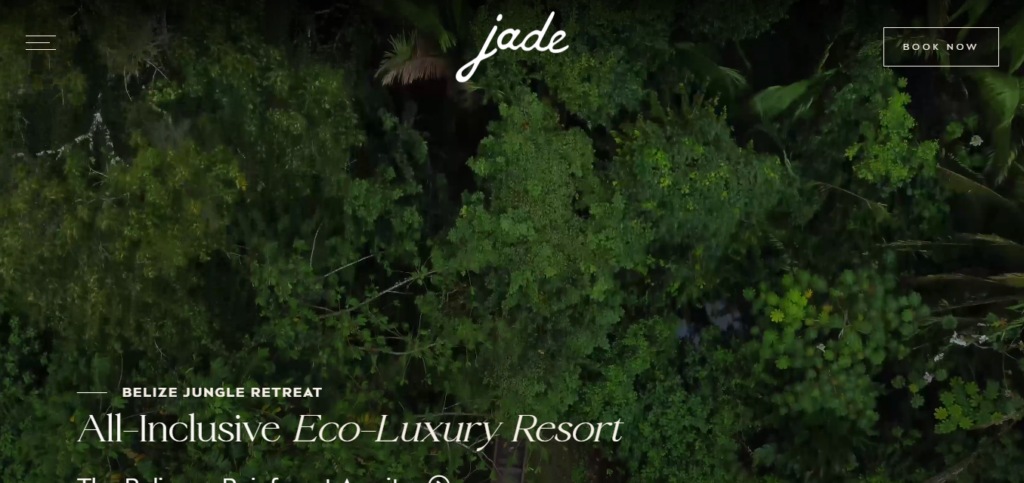 Case Studies 20 Aerial view of a jungle resort in Belize featuring a wooden pathway surrounded by lush green rainforest at an eco-luxury retreat