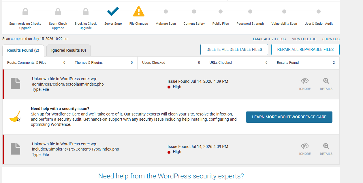 Screenshot of Google's security warning or infected code before malware removal.