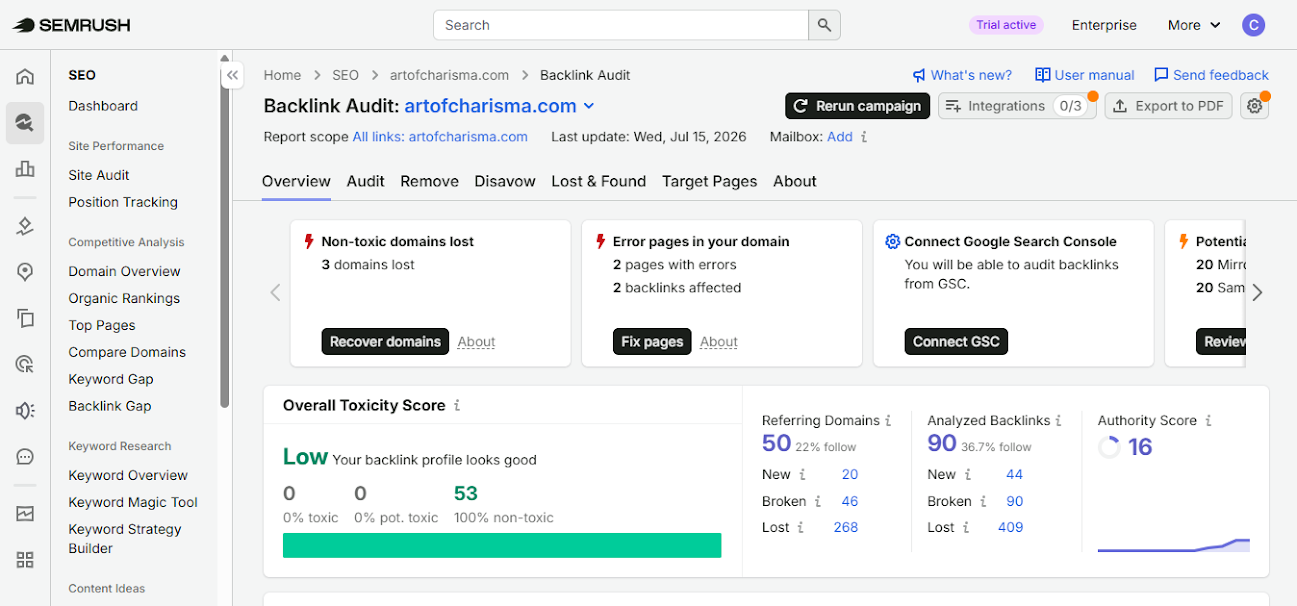 Art of Charisma 4 Google Disavow Tool submission confirmation after disavowing toxic domains for artofcharisma.com.