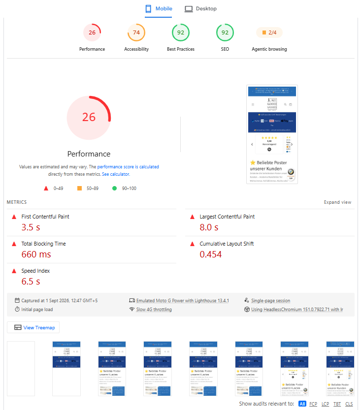 JUSTGOODMOOD 3 PageSpeed Insights score for justgoodmood.com mobile before optimization.